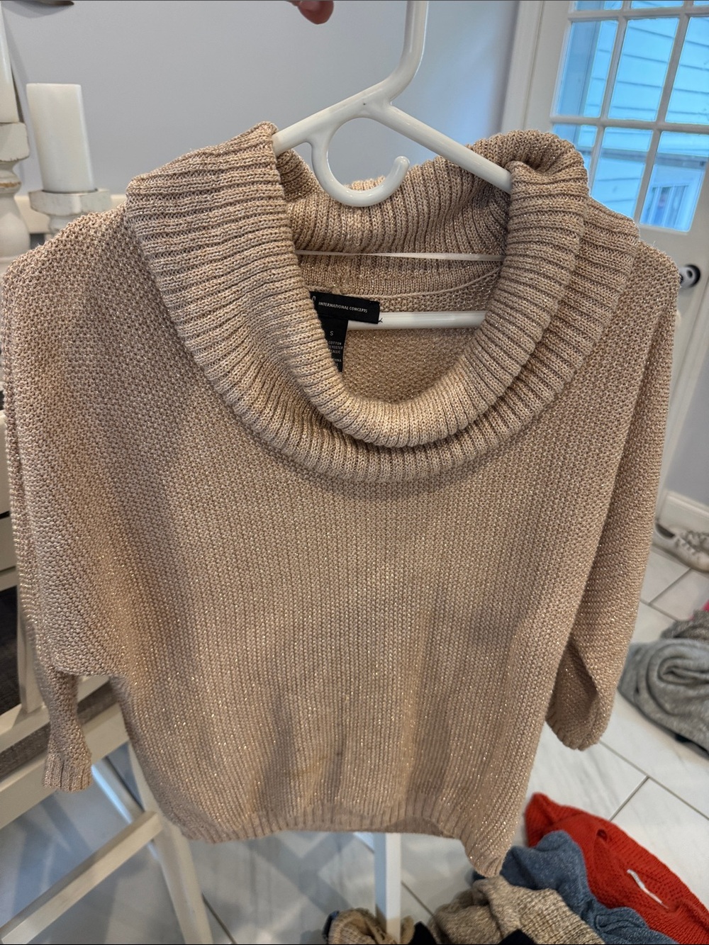 INC International Concepts Metallic Taupe Cowl Neck Sweater